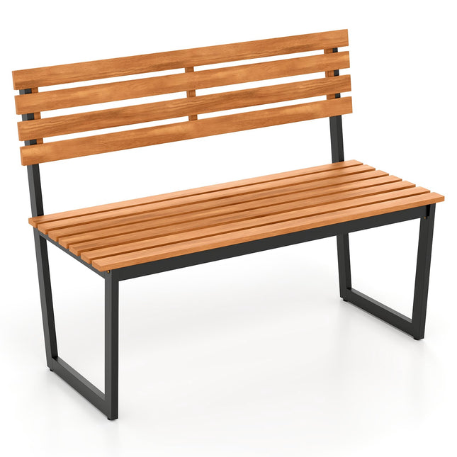 2-Seater Acacia Wood Garden Bench with Metal Frame