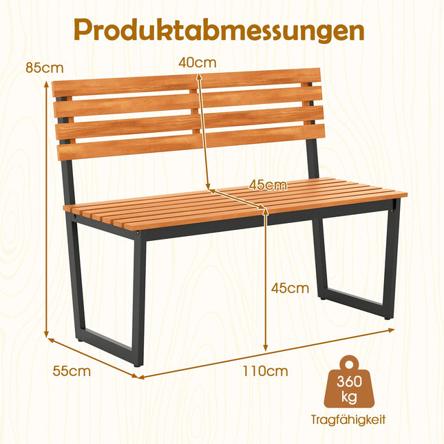 2-Seater Acacia Wood Garden Bench with Metal Frame