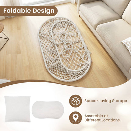 2-Seater Boho Hanging Chair with Cushions, Beige