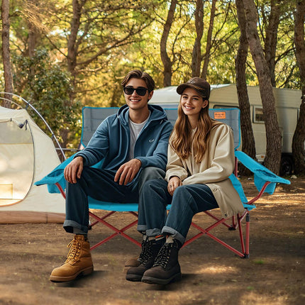 2-Seater Camping Chair – Adjustable Arms, Cup Holders, Bag