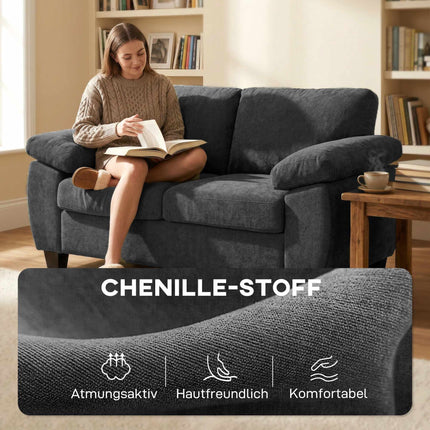 2-Seater Chenille Sofa, 156 cm, Dark Grey, 300 kg Capacity