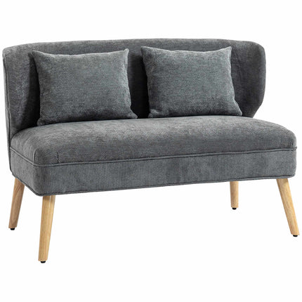 2-Seater Chenille Sofa, Wingback, Rubberwood Legs, Grey