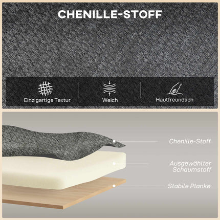 2-Seater Chenille Sofa, Wingback, Rubberwood Legs, Grey