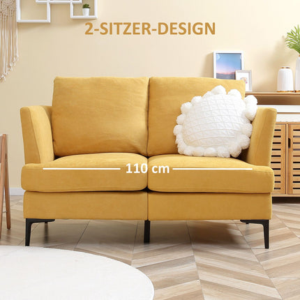 Yellow retro 2-seater Loveseat, linen look, 300 kg capacity