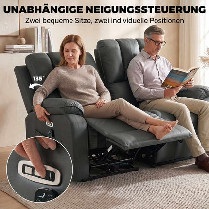 2-Seater Electric Recliner Sofa with Massage & Heat, USB Ports