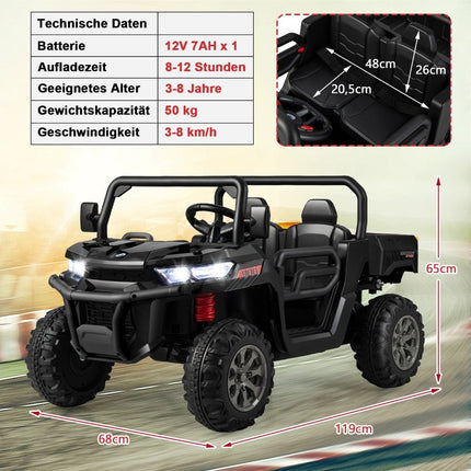 2-Seater Electric Ride-On Truck with Remote Control, Black