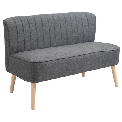 2-seater dark gray fabric sofa with wooden frame