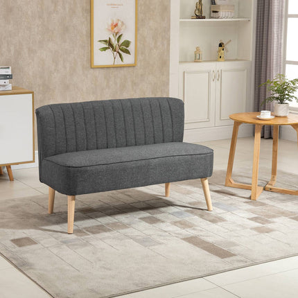 2-seater dark gray fabric sofa with wooden frame
