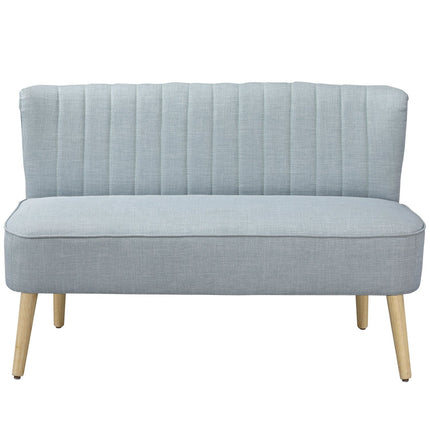 2-seater light green fabric sofa - wooden frame, foam padding