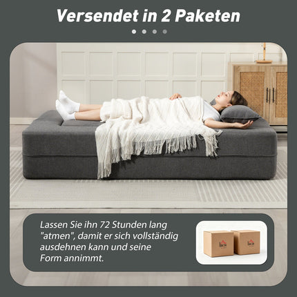 2-Seater Foam Sofa Bed, Wide Armrests, 360kg Capacity, Grey