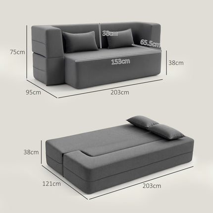 2-Seater Foam Sofa Bed, Wide Armrests, 360kg Capacity, Grey