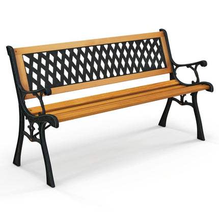 2-Seater Garden Bench, Weatherproof Wood & Iron