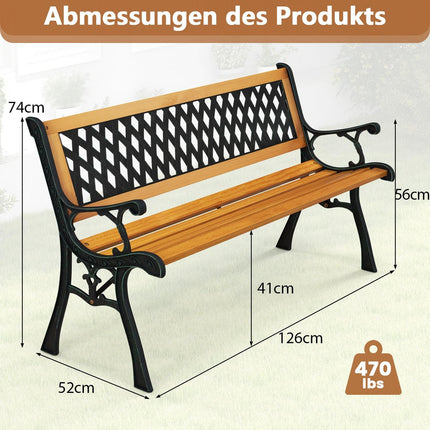 2-Seater Garden Bench, Weatherproof Wood & Iron