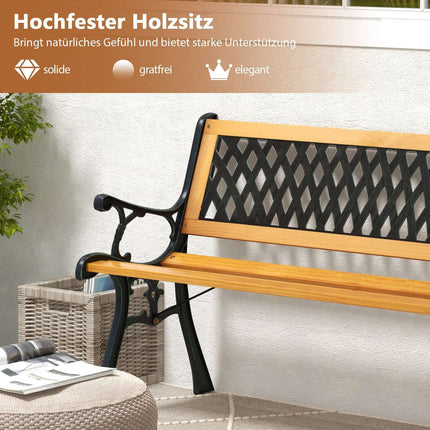 2-Seater Garden Bench, Weatherproof Wood & Iron
