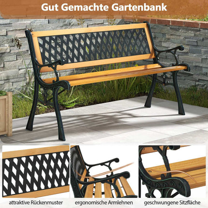 2-Seater Garden Bench, Weatherproof Wood & Iron