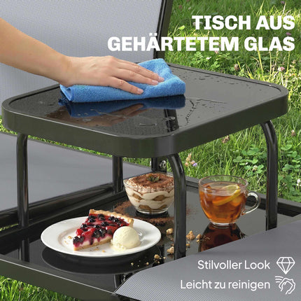 2-Seater Garden Bench with Table, Metal Frame, Grey