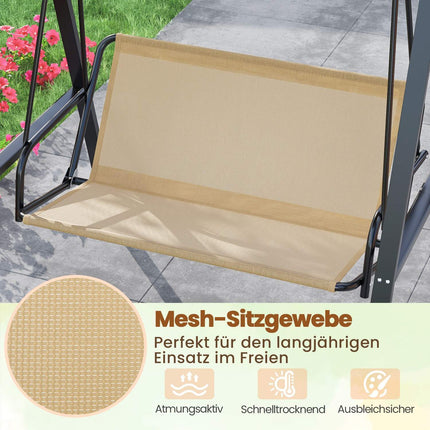 2-Seater Garden Swing with Adjustable Canopy, Beige