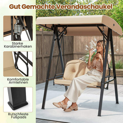 2-Seater Garden Swing with Adjustable Canopy, Beige