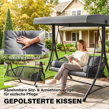 2-Seater Garden Swing with Adjustable Canopy, Dark Grey