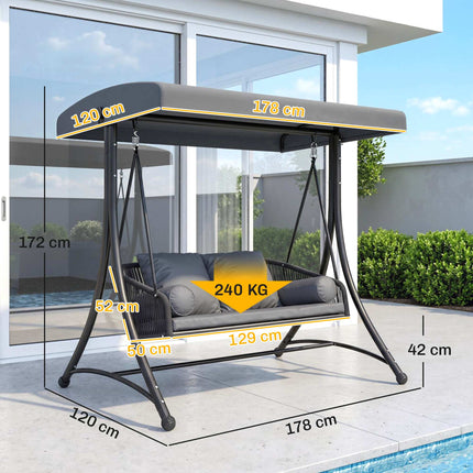 2-Seater Garden Swing with Adjustable Canopy, Dark Grey