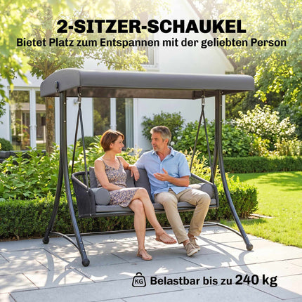 2-Seater Garden Swing with Adjustable Canopy, Dark Grey