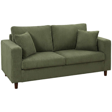 2-Seater Green Corduroy Sofa with Deep Cushioning