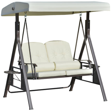 2-seat garden swing with canopy and cushion, beige
