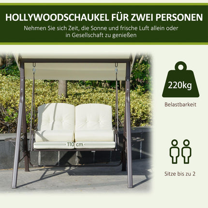 2-seat garden swing with canopy and cushion, beige