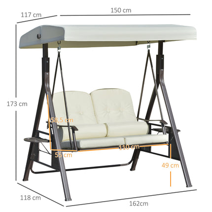 2-seat garden swing with canopy and cushion, beige