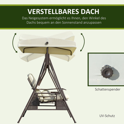 2-seat garden swing with canopy and cushion, beige