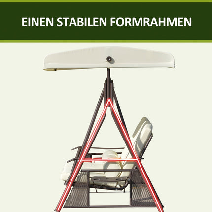 2-seat garden swing with canopy and cushion, beige
