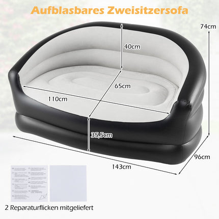 2-Seater Inflatable Sofa with Flocked Surface & Armrests