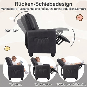 2-Seater Kids Recliner Sofa with Cup Holders - Black