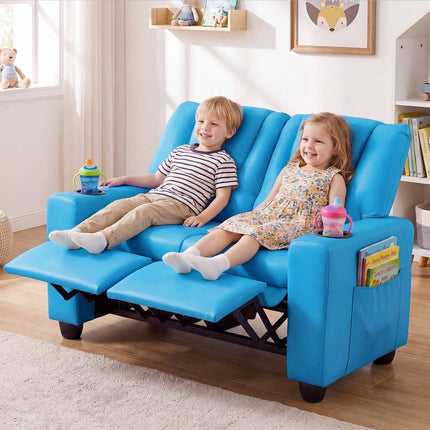 2-Seater Kids Recliner Sofa with Cup Holders - Blue