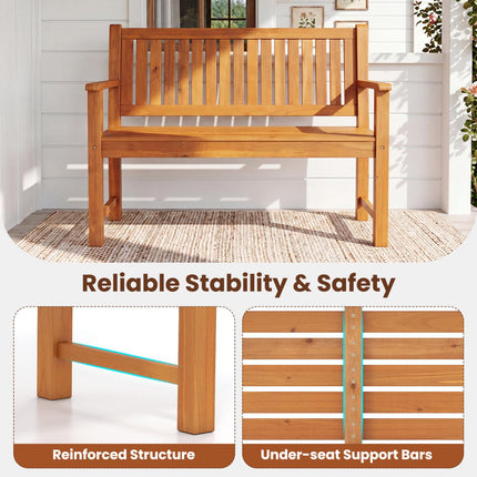 2-Seater Natural Fir Wood Outdoor Bench with Armrests