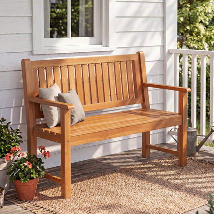 2-Seater Natural Fir Wood Outdoor Bench with Armrests
