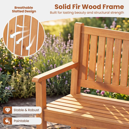 2-Seater Natural Fir Wood Outdoor Bench with Armrests