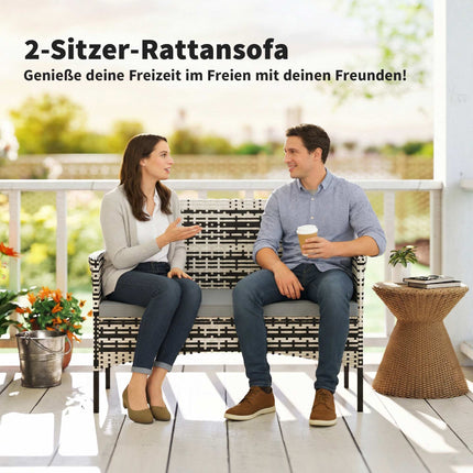 2-Seater Outdoor Rattan Sofa with Cushions, Dark Grey