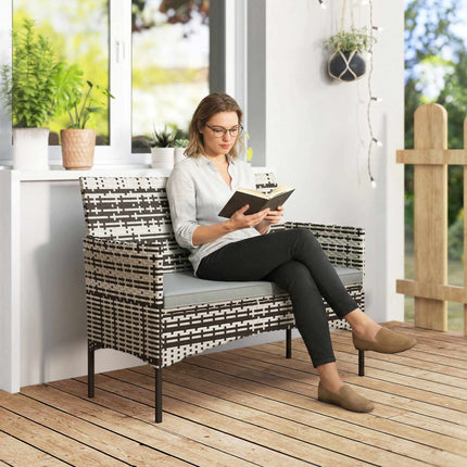 2-Seater Outdoor Rattan Sofa with Cushions, Dark Grey