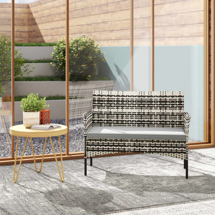 2-Seater Outdoor Rattan Sofa with Cushions, Dark Grey