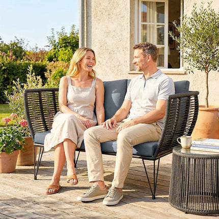 2-Seater Outdoor Rattan Sofa with Cushions, Light Grey
