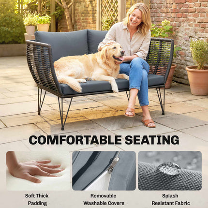 2-Seater Outdoor Rattan Sofa with Cushions, Light Grey