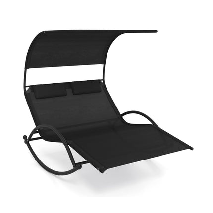 2-Seater Outdoor Swing Lounger With Canopy and Headrests, Black