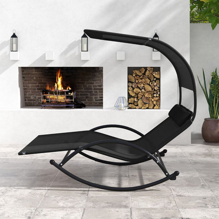 2-Seater Outdoor Swing Lounger With Canopy and Headrests, Black