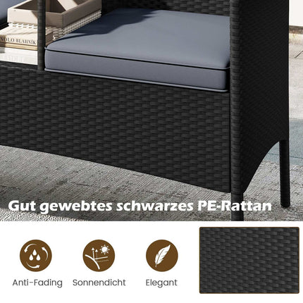 2-Seater Polyrattan Garden Bench with Table, Grey
