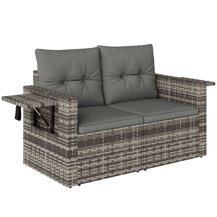 2-Seater Rattan Sofa with Hidden Trays and Cushions