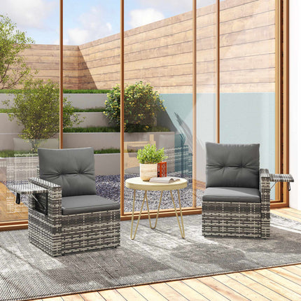 2-Seater Rattan Sofa with Hidden Trays and Cushions