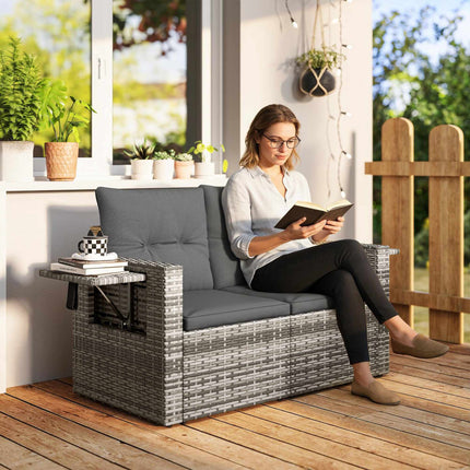 2-Seater Rattan Sofa with Hidden Trays and Cushions