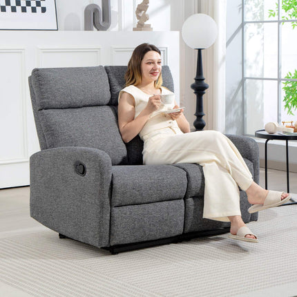 2-Seater Recliner Sofa, Adjustable Backrests, Grey Fabric