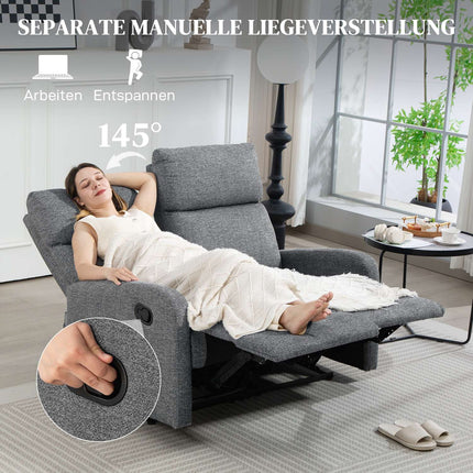 2-Seater Recliner Sofa, Adjustable Backrests, Grey Fabric